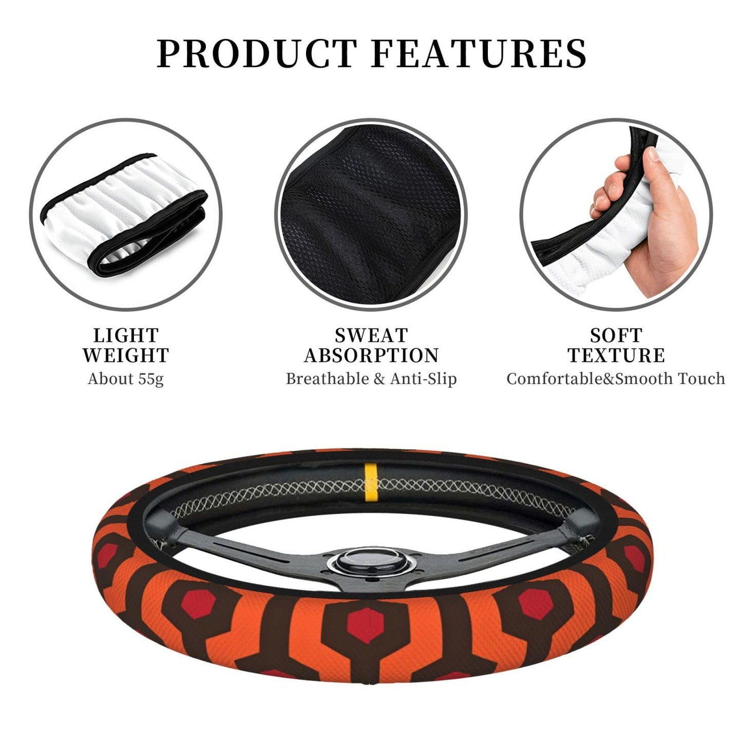 Overlook Hotel Carpet Steering Wheel Cover Universal 15 inch Black