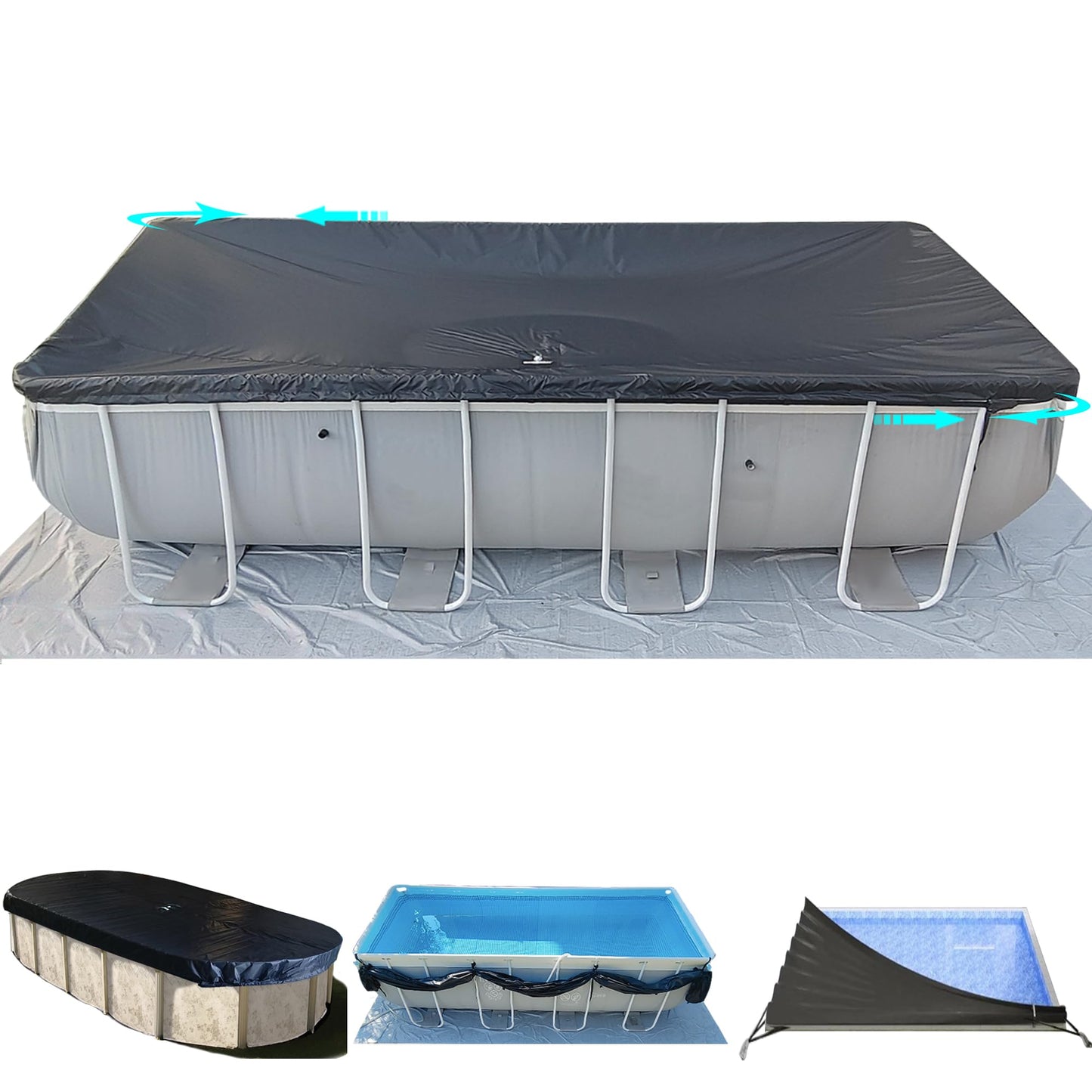 SIHAIAN 16x28Ft Oval Pool Cover UV Weather Resistant Side Storage