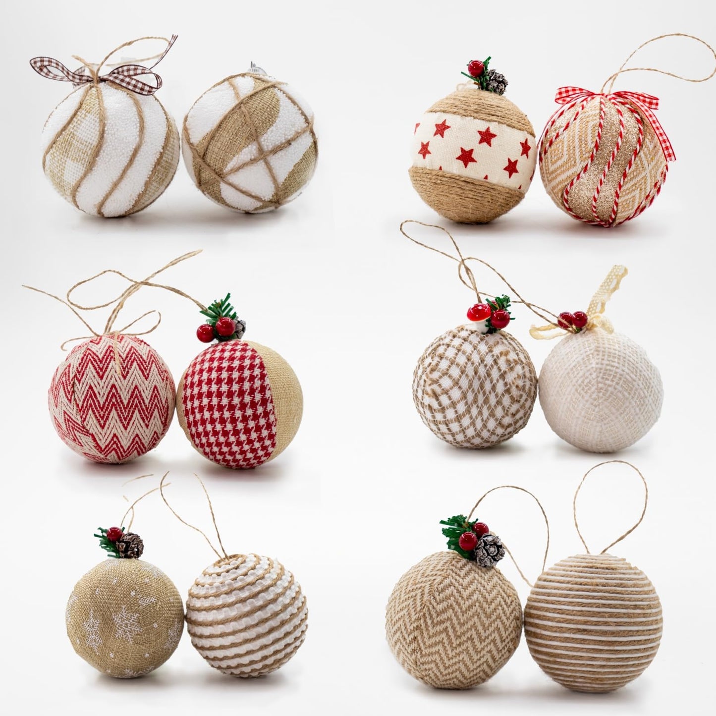 Juncox 12 Pcs Burlap Christmas Ball Ornaments 3.15in Rustic Natural Jute