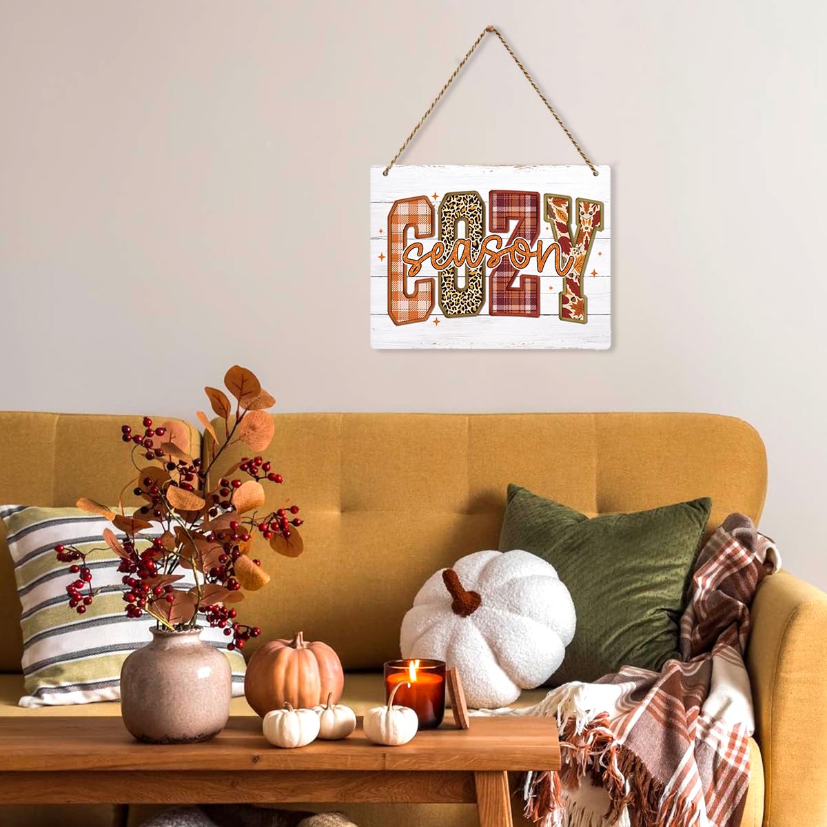 BELLOWDEER Hey There Pumpkin Rustic Wood Hanging Sign Fall Decor 8x10 Inches