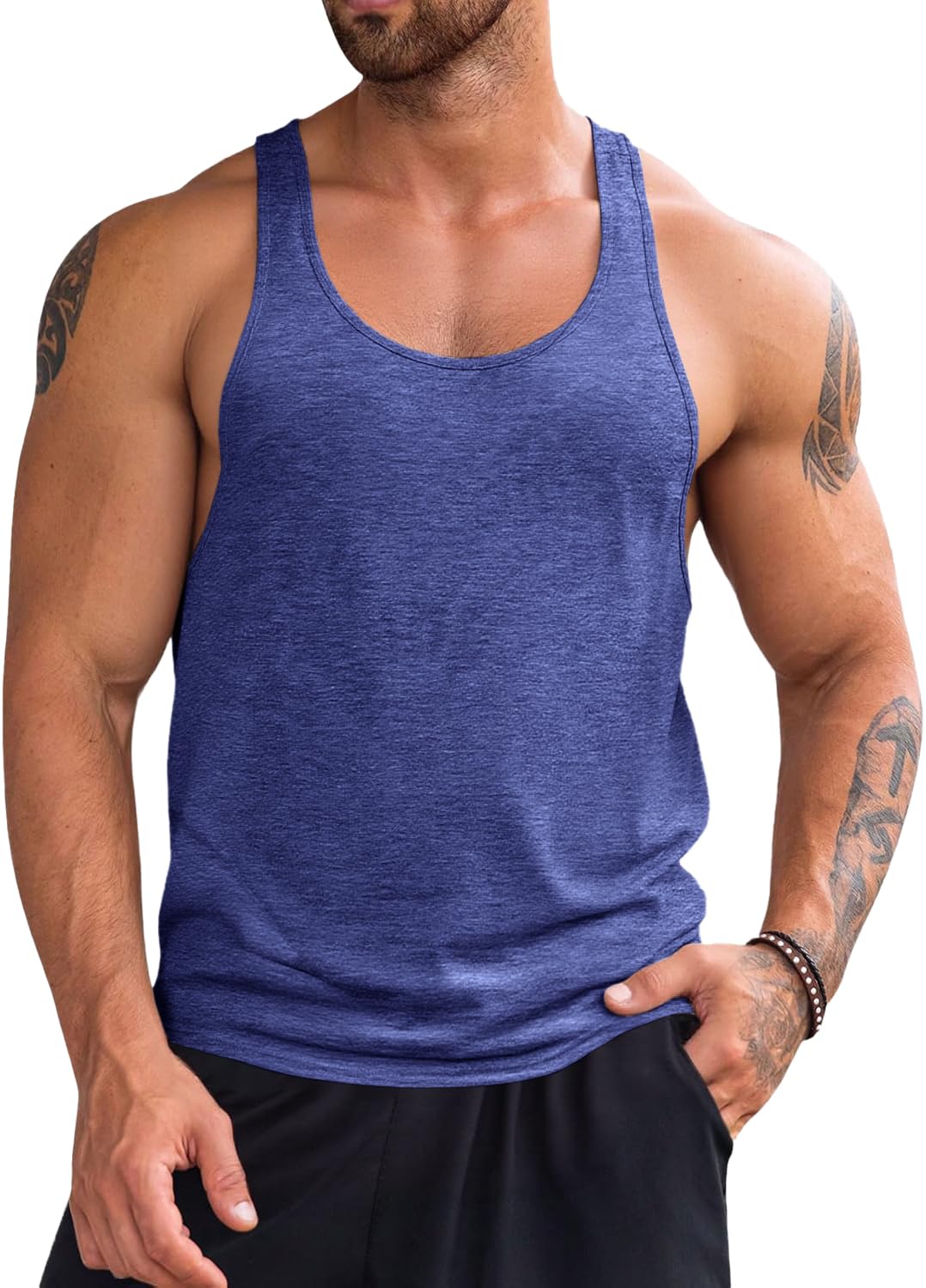 Runcati Mens Workout Stringer Tank Top Gym Muscle Athletic Blue Size XL