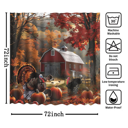 MEHOFOND Thanksgiving Waterproof Fabric Shower Curtain Red Barn 72x72 Inch