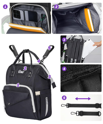 YMU Wheelchair Backpack Bag Large Insulated Pocket Black Shoulder Strap