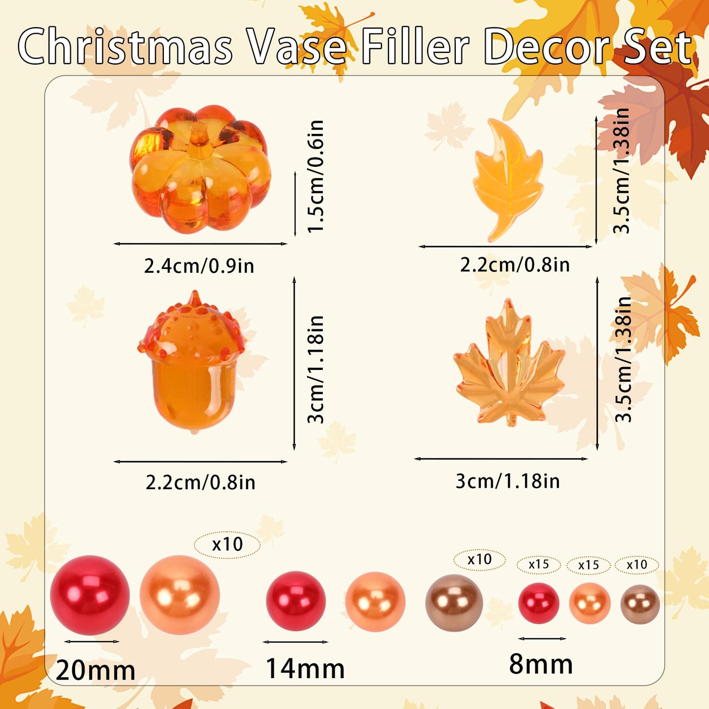 Chffcuh 130 PCS Thanksgiving Vase Fillers Fall Decor Acrylic Pumpkin Pearls