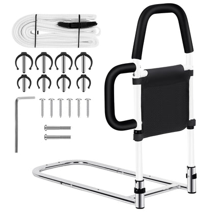 Okvpajdo Adjustable Bed Rail with 2Grab Bars Safety Guard Black White King Queen