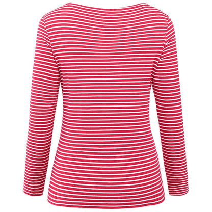 LilyCoco Womens Striped Long Sleeve Boat Neck Shirt Red Size M
