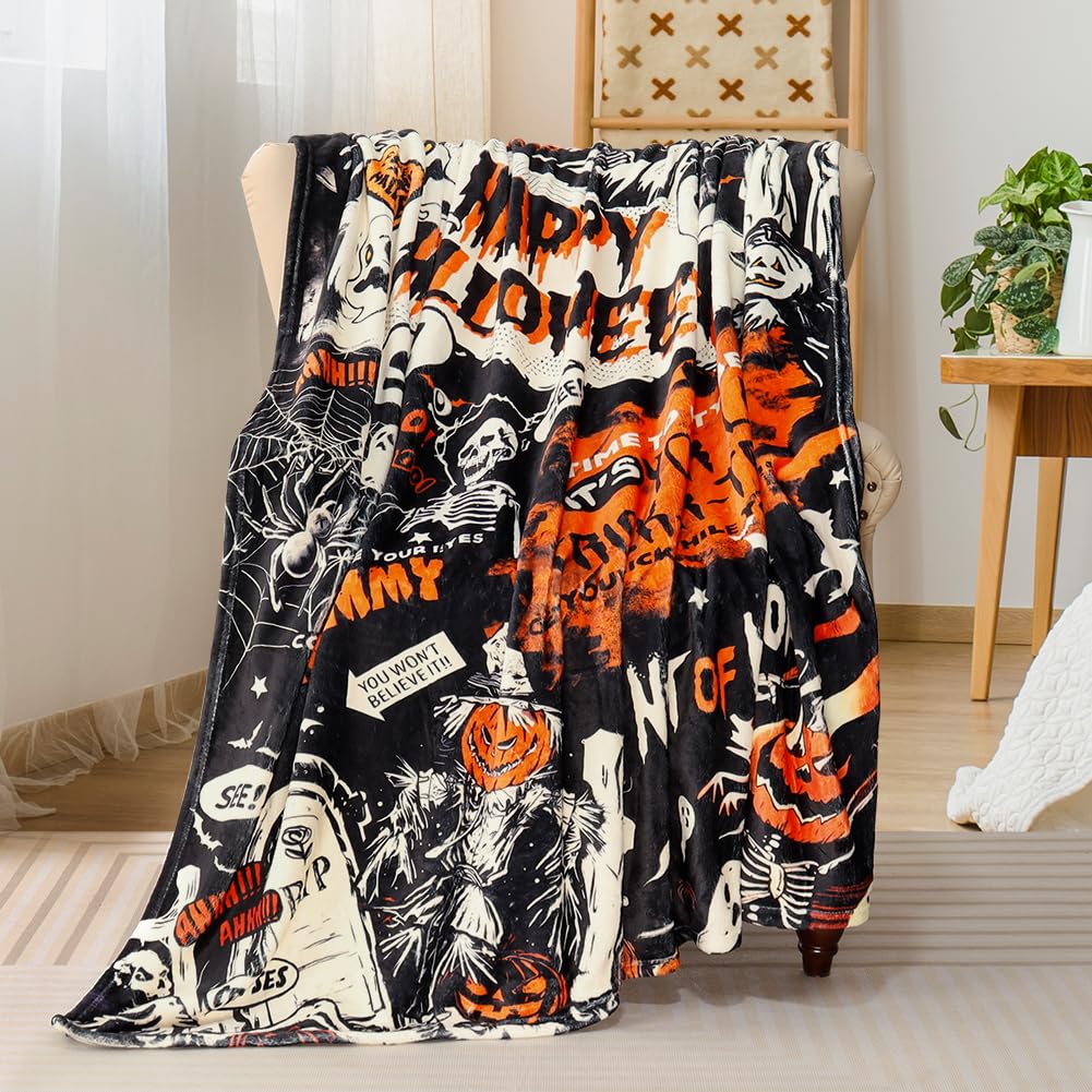 Tupmnbry Halloween Pumpkin Ghost Cat Throw Blanket Flannel 50x60
