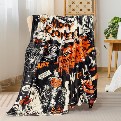 Tupmnbry Halloween Pumpkin Ghost Cat Throw Blanket Flannel 50x60