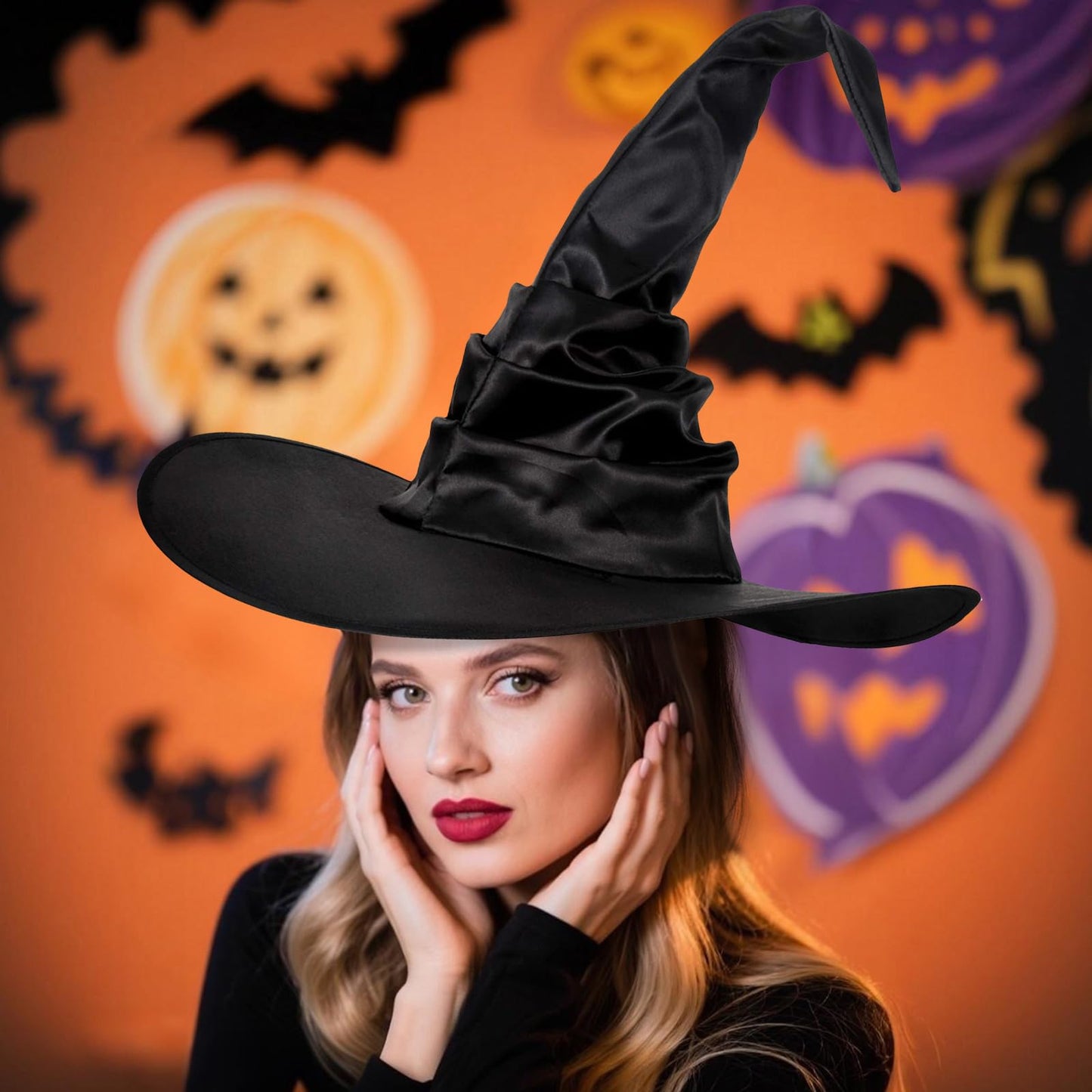Leuceiy Halloween Witch Hat Black Polyester One Size Women Costume Accessory