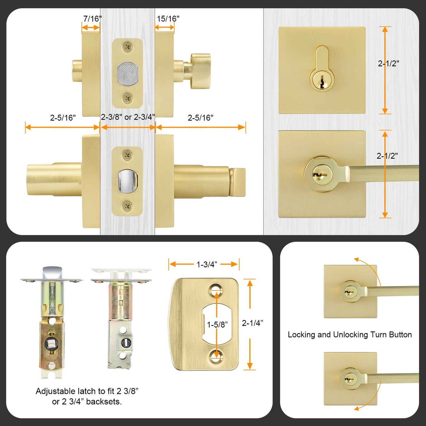 Goldenwarm Gold Dummy Door Handles Brushed Brass Levers 3 Pack