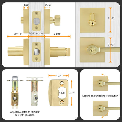 Goldenwarm Gold Dummy Door Handles Brushed Brass Levers 3 Pack