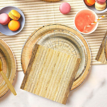 Generic Rustic Wood Grain Party Supplies 69pcs Plates Napkins Tablecloth Cutlery