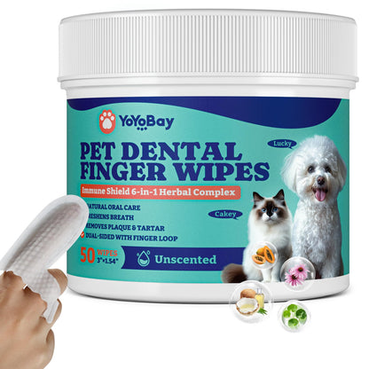 YoYoBay Dog Teeth Cleaning Wipes Dual-Sided Herbal Formula 50 PCS Unflavored