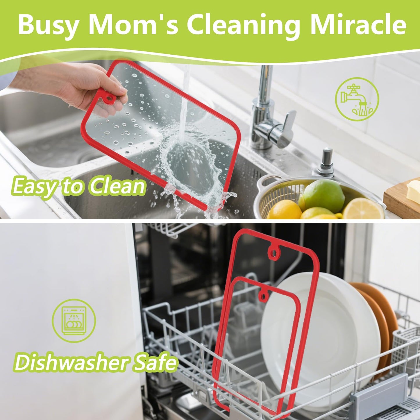 HORIBND Glass Cutting Board Set 2pcs Clear 15x10 Non-Slip Dishwasher Safe