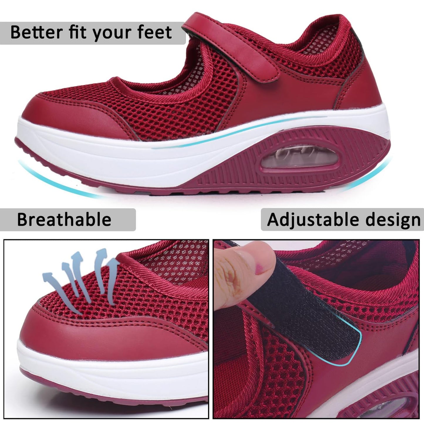 Git-up Women's Arch Support Walking Shoes Orthopedic Sneakers Red Size 9.5