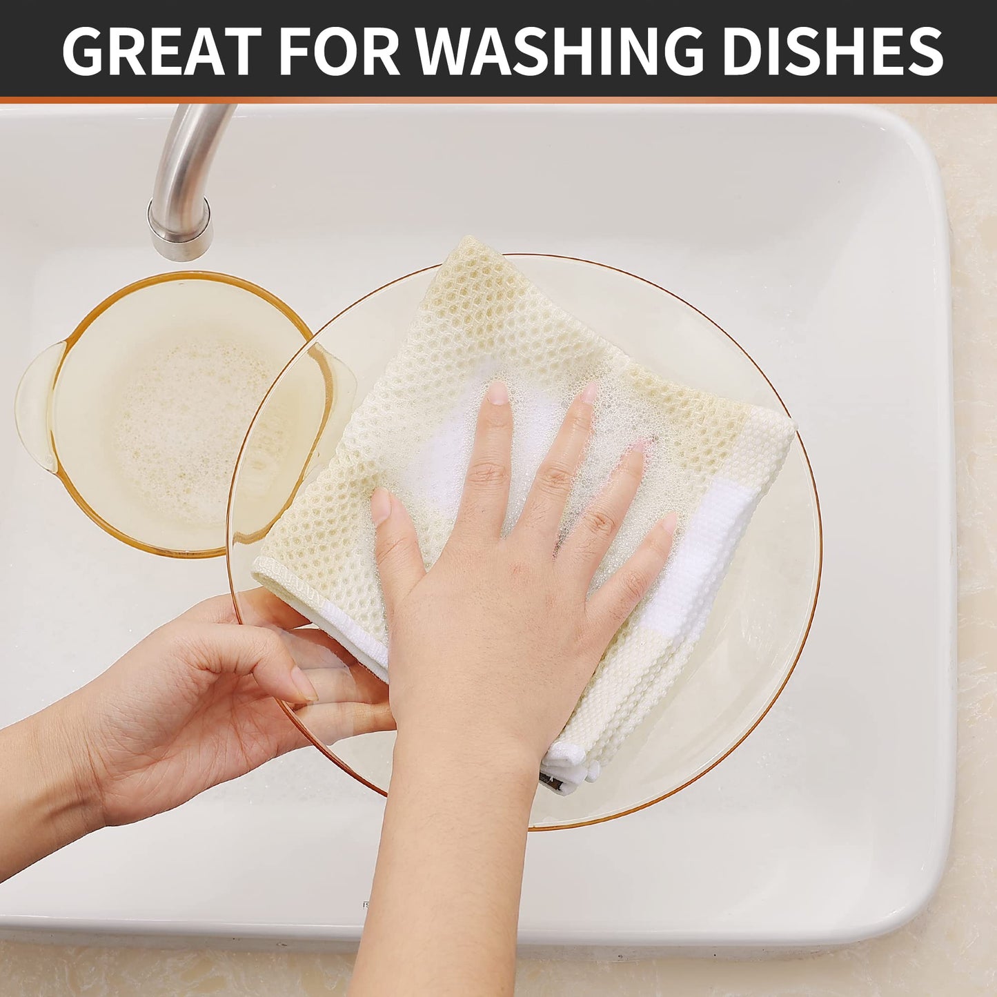 Homaxy Cotton Waffle Weave Check Plaid Dish Cloths 12x12 White Beige 6-Pack