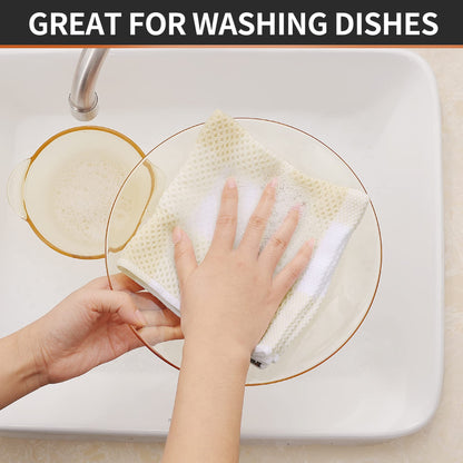 Homaxy Cotton Waffle Weave Check Plaid Dish Cloths 12x12 White Beige 6-Pack