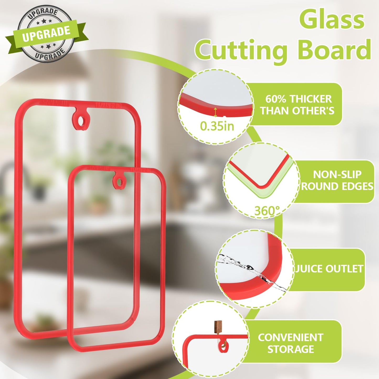 HORIBND Glass Cutting Board Set 2pcs Clear 15x10 Non-Slip Dishwasher Safe