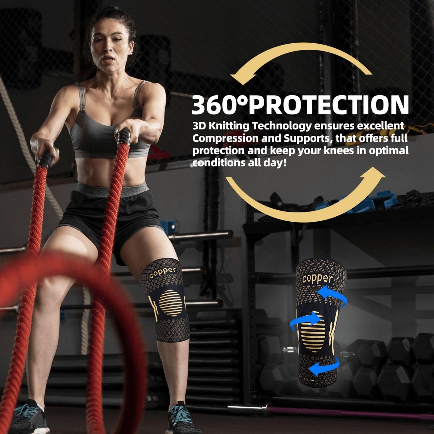 Lusenone Copper Knee Brace Compression Sleeve 2 Pack Black Size L