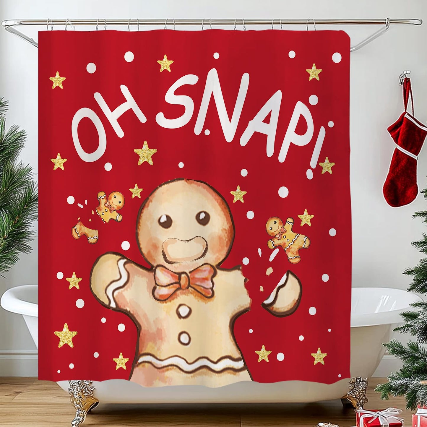 QIONG MENG Gingerbread Christmas Shower Curtain Fabric 71x71 Inch with Hooks