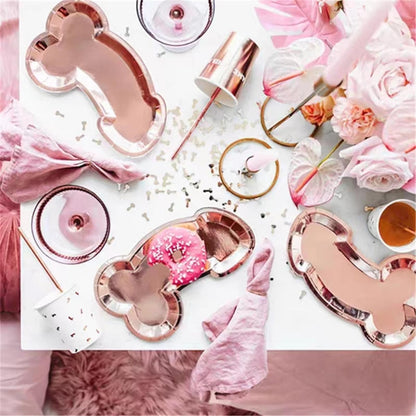 HQKJGSYX 10 PCS Disposable Glitter Party Plates Rose Gold Geometric Modern