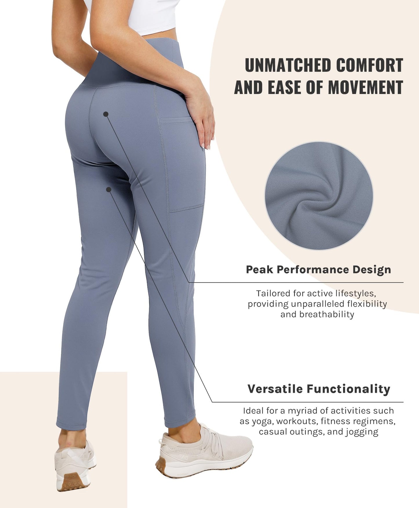 Cosmolle High Waisted Yoga Leggings with Pockets Grey Size L