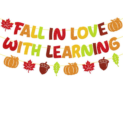 YWLACC Fall in Love with Learning Classroom Banner Autumn Leaves Pumpkin