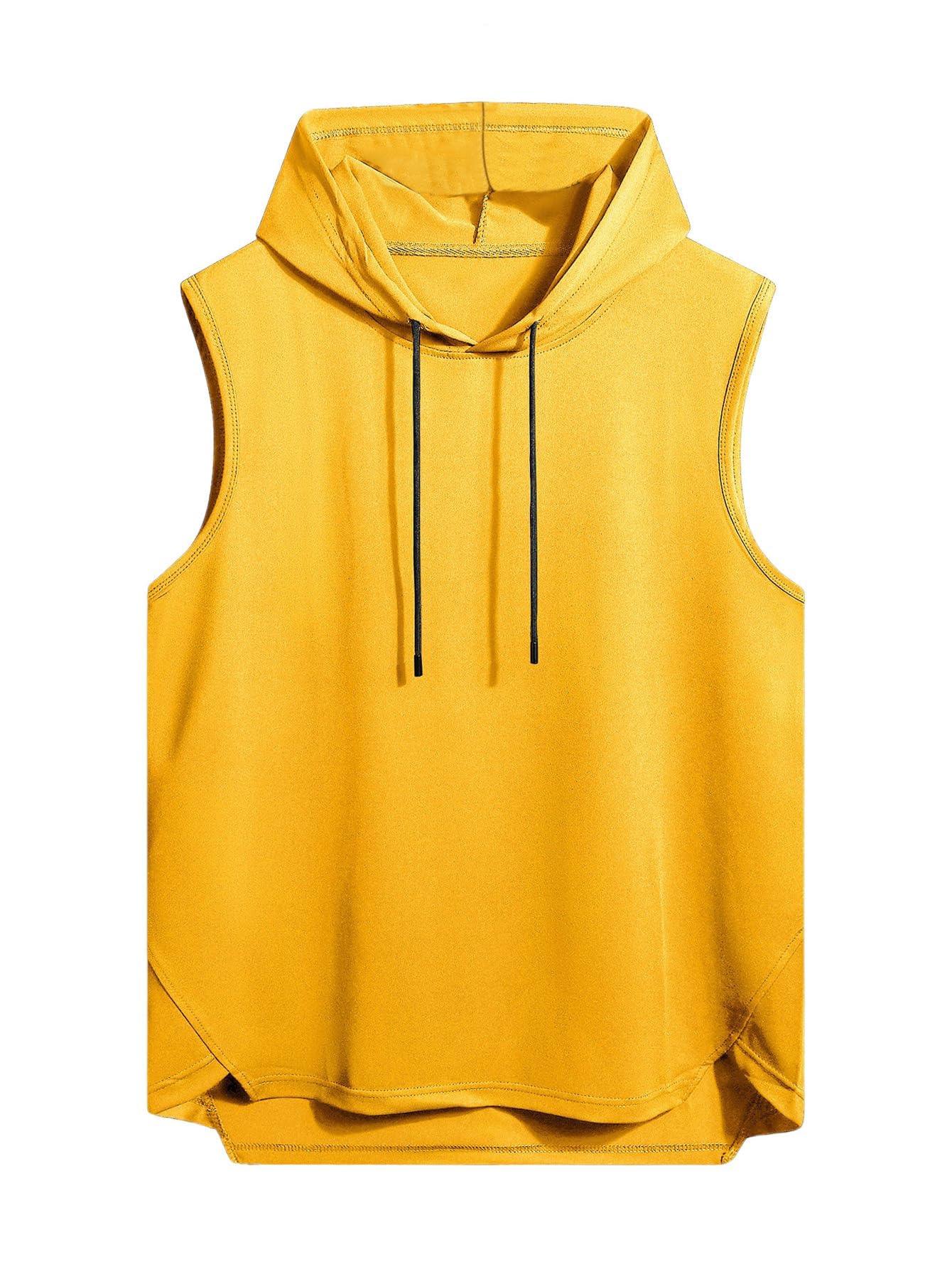 VIPWOLF Men's Sleeveless Hoodie Tank Top Drawstring High Low Hem Yellow Size L