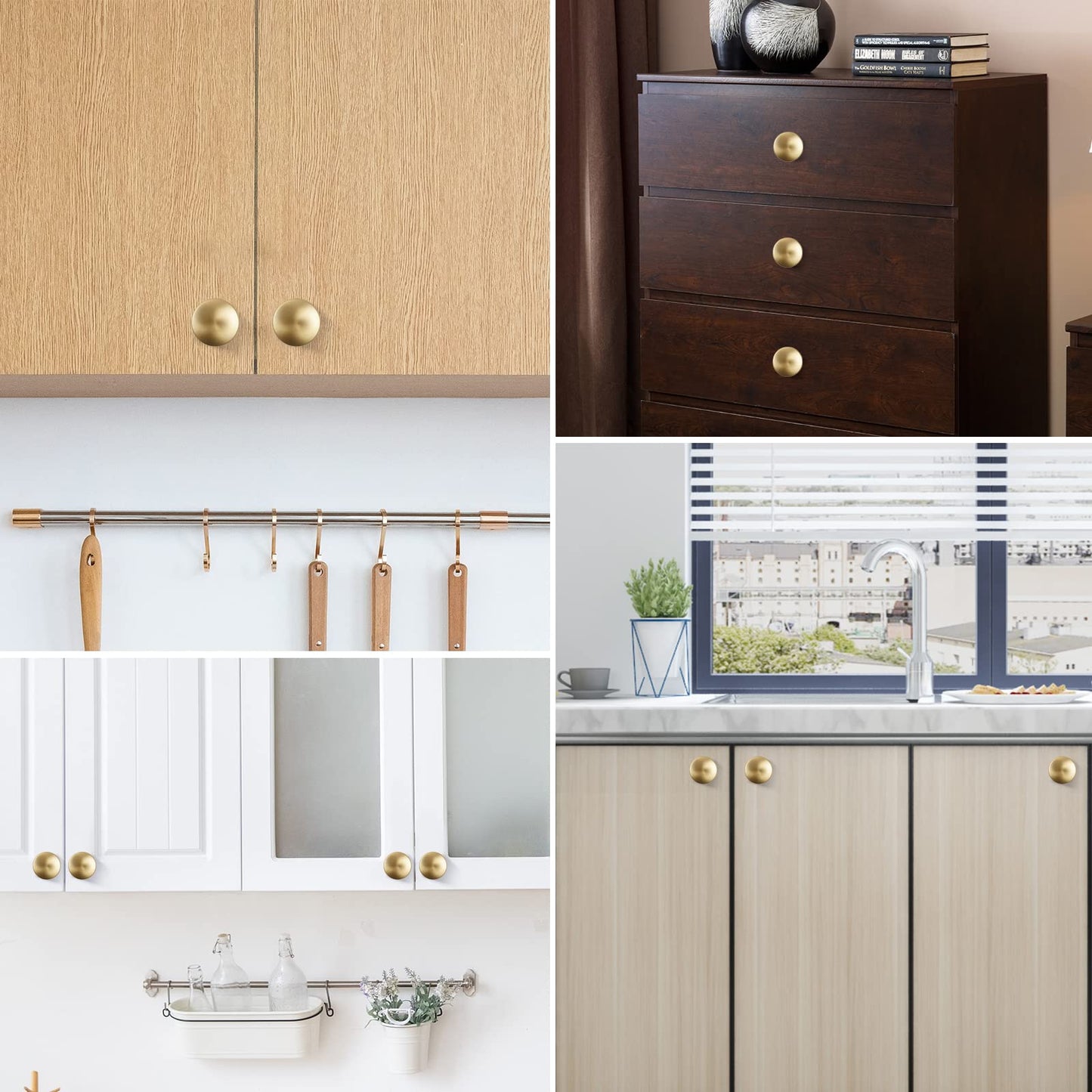 MUMU 6pc 1.65in Round Gold Brushed Oversize Cabinet Knobs Brass Color