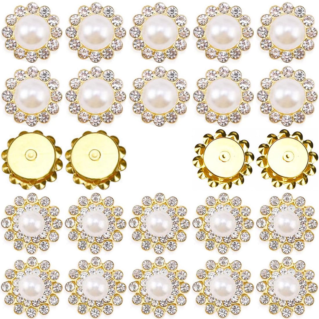 TKDUJH 100pcs Crystal Gem Sew On Rhinestone Pearl White 12mm 14mm Flower