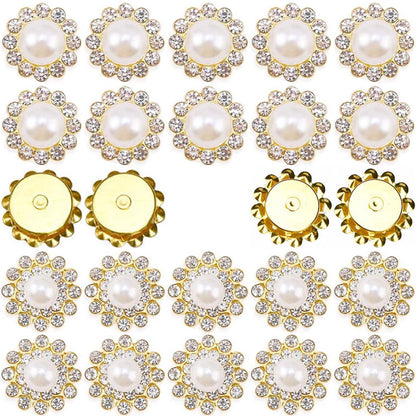 TKDUJH 100pcs Crystal Gem Sew On Rhinestone Pearl White 12mm 14mm Flower