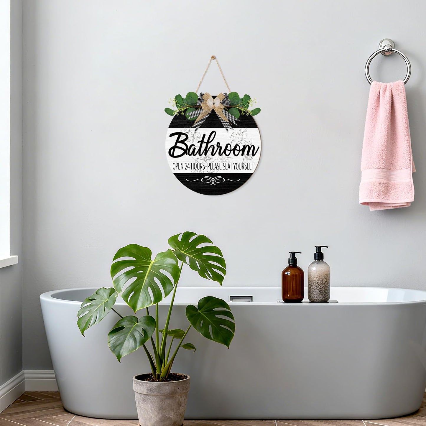 CHDITB Summer Bathroom Wooden Sign Tropical Palm Tree 11.4x11.4 in Portrait