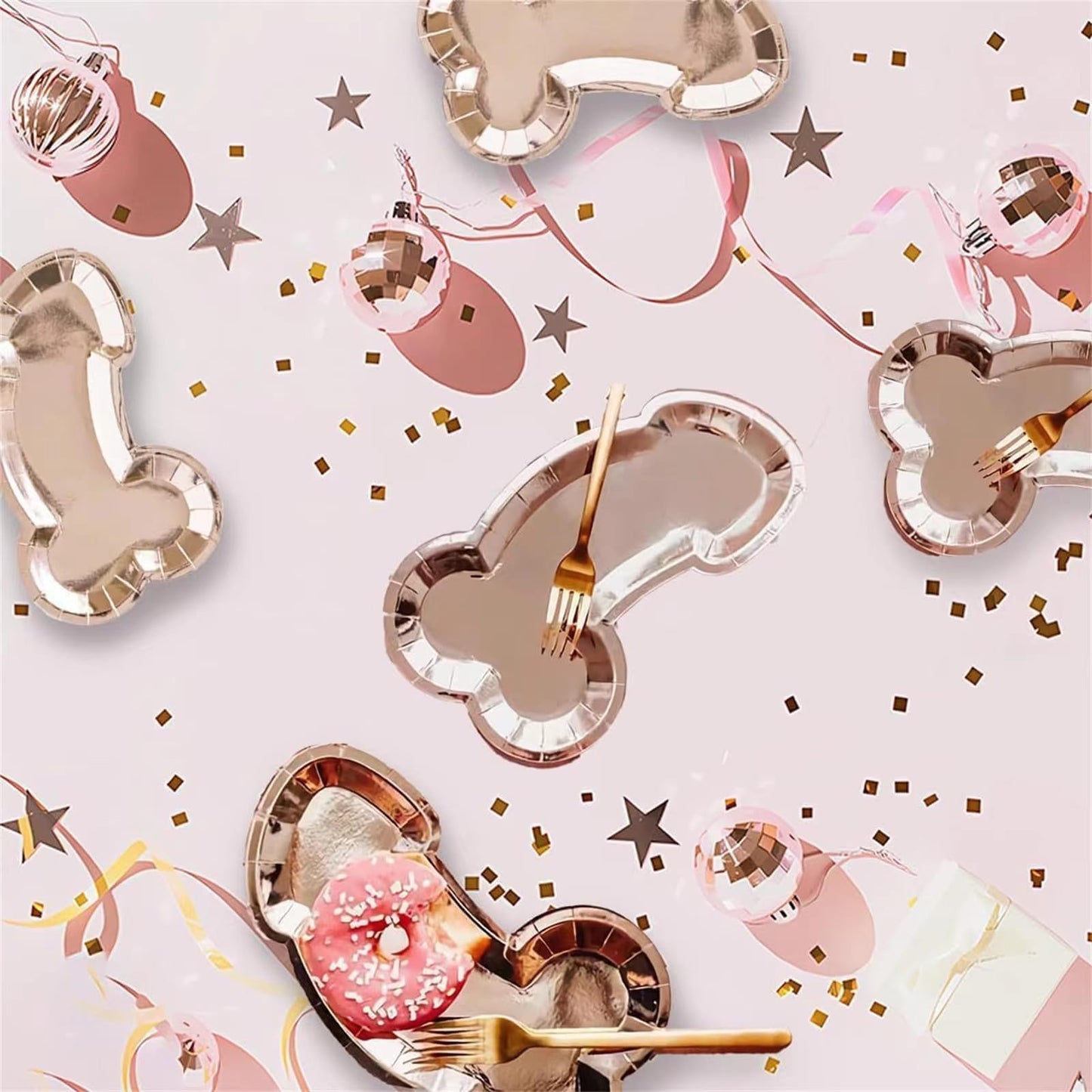 HQKJGSYX 10 PCS Disposable Glitter Party Plates Rose Gold Geometric Modern