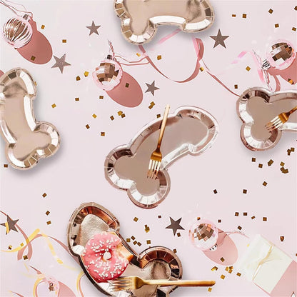 HQKJGSYX 10 PCS Disposable Glitter Party Plates Rose Gold Geometric Modern