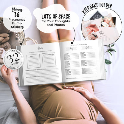 LUMOSX Pregnancy Journal Memory Book Baby Bump Stickers Beige Gender Neutral