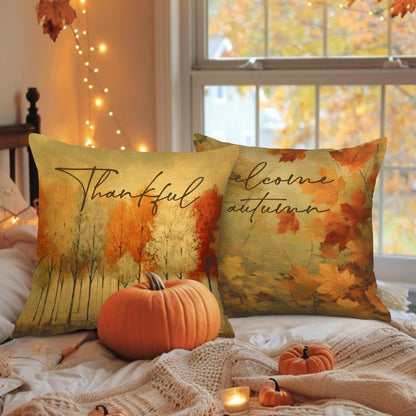Benjia 20x20 Throw Pillow Covers Set of 4 Watercolor Forest Pumpkin Autumn