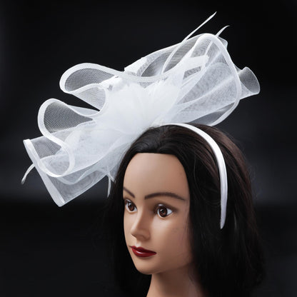 Needzo White Floral Feather Mesh Fascinator Headband Hair Clip One Size