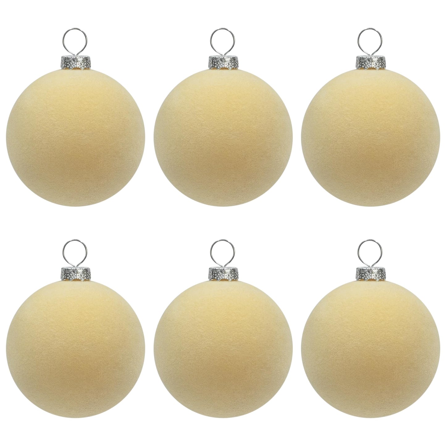KI Store Beige Velvet Christmas Balls Ornaments 6pcs 2.36in Party Decor