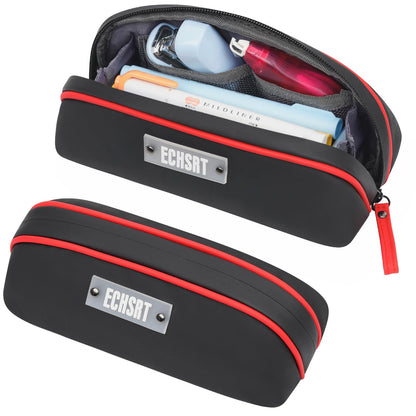 ECHSRT Pencil Case Flat Zipper Organizer Pouch Small Black for Men Women