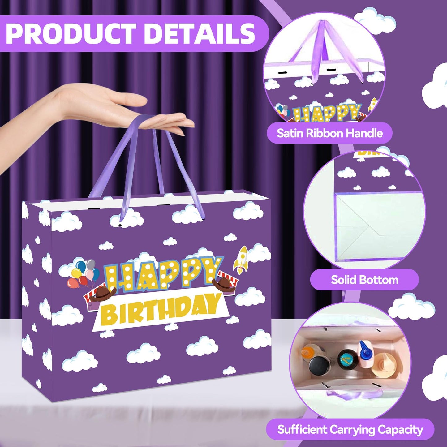 Purple Cloud Birthday Gift Bag with Card & Tissue Party Baby Shower Decorations