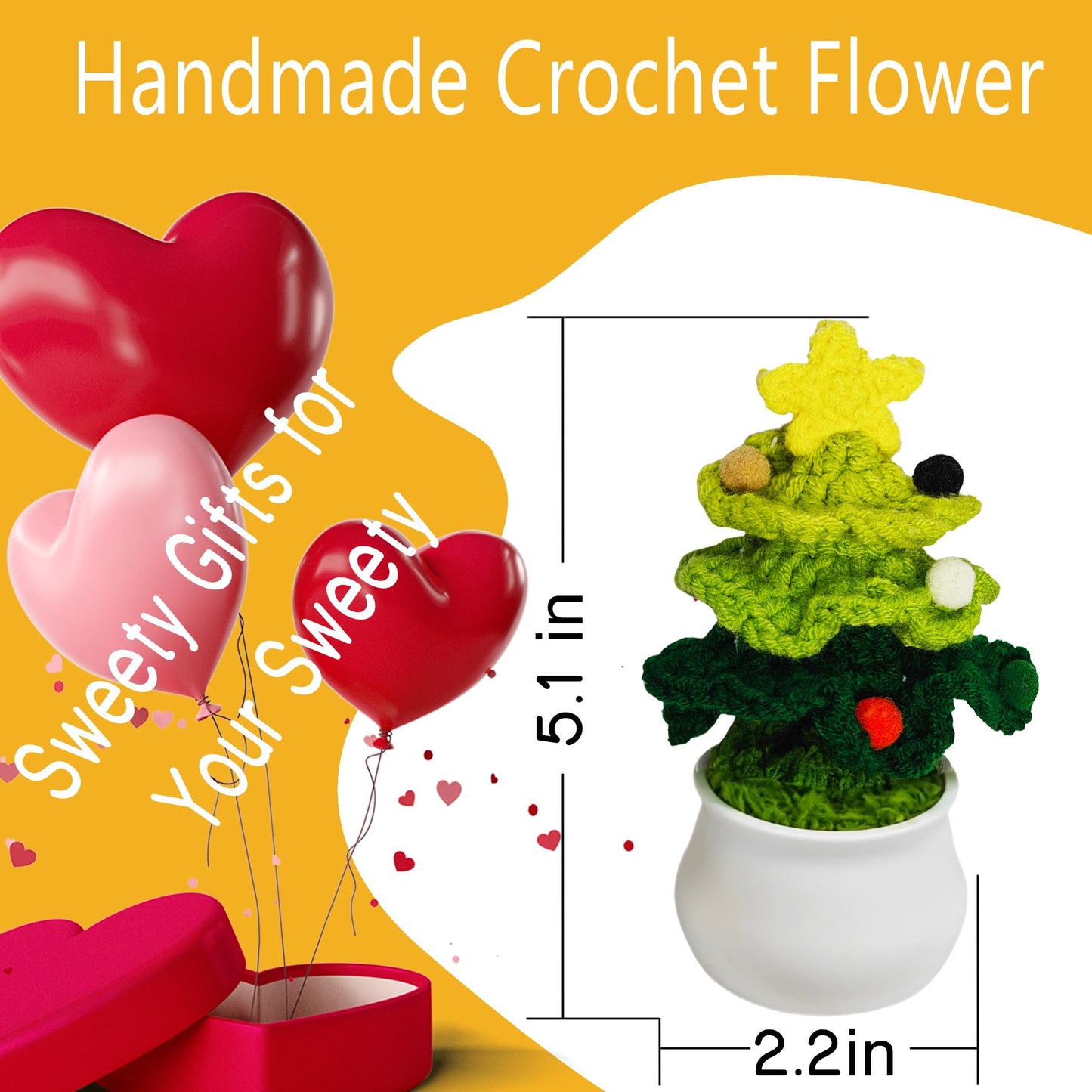 GOMICRAFT Handmade Crochet Santa Claus Christmas Decor Red Potted Plant