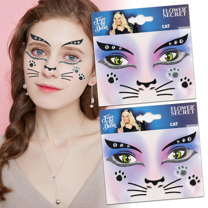 Totelux Cat Face Glitter Tattoos Stickers Temporary Tattoo 2Pcs