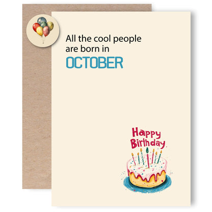 MOSSSH October Birthday Cards with Envelope Sticker Black Letter Print