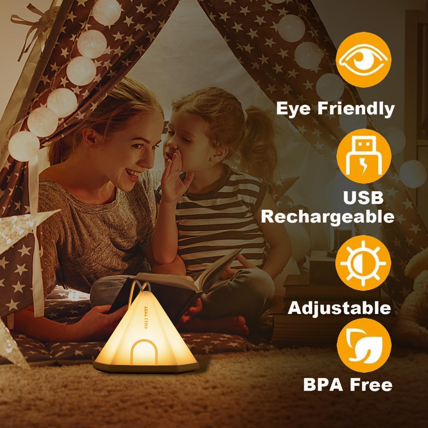 NPJGKY Portable Hanging Tent Night Light Desk Lamp Touch Dimmable Timer White