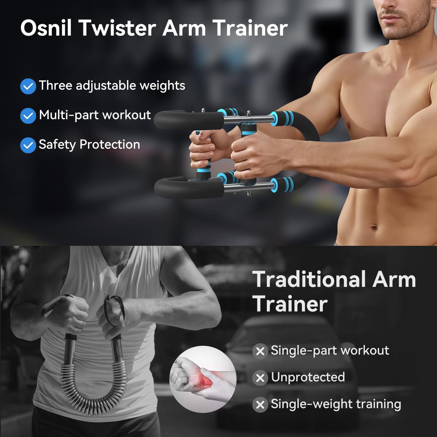 Osnil Twister Arm Trainer Adjustable 60-85-110lbs Forearm Strengthener Blue
