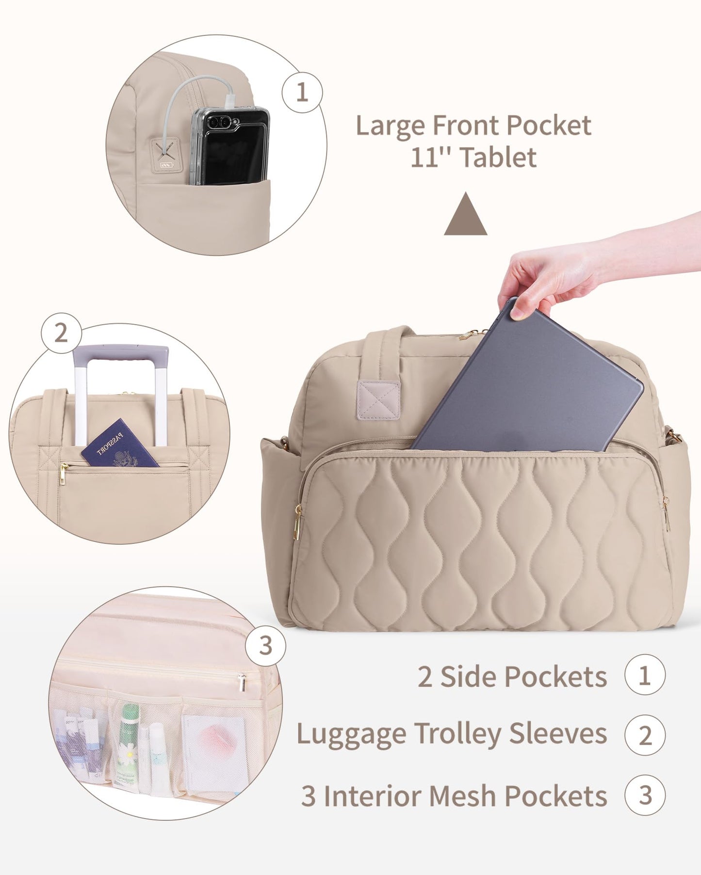 Wandering Nature Small Travel Duffle Bag 18x14x8 Beige Laptop Compartment