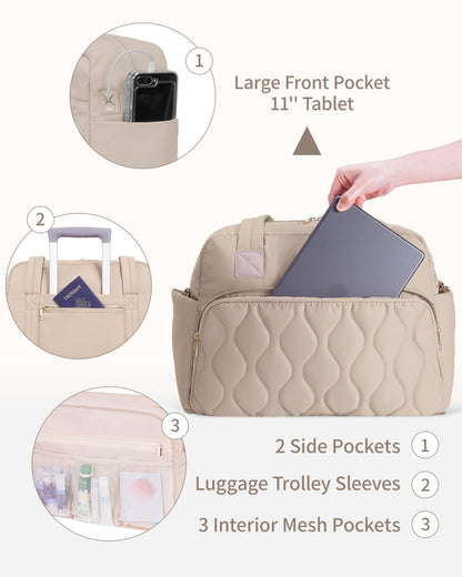 Wandering Nature Small Travel Duffle Bag 18x14x8 Beige Laptop Compartment