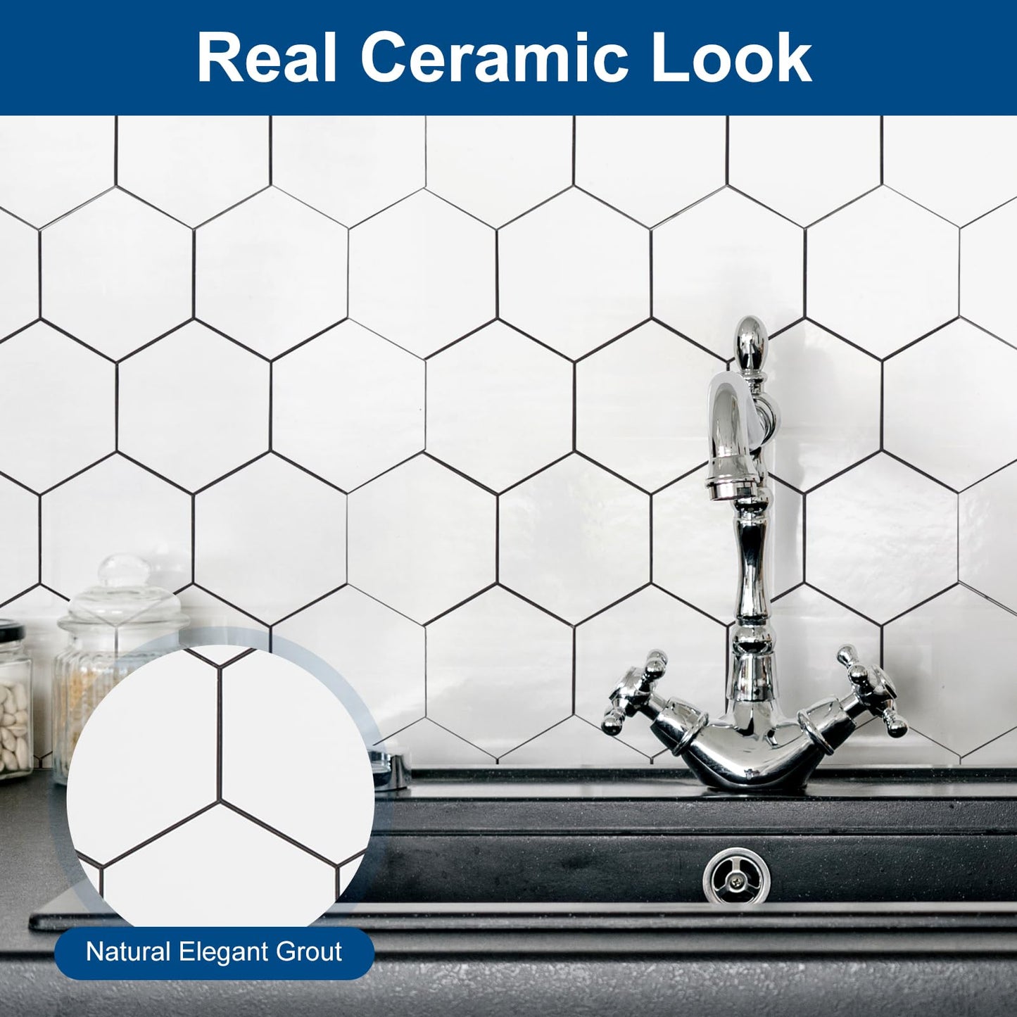 Yipscazo Hexagon Peel Stick Backsplash Tile SPC Faux Marble Pure White 1 Sheet