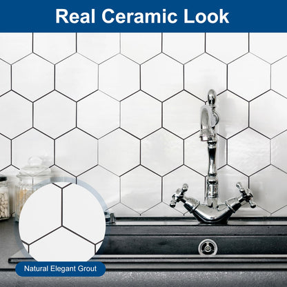Yipscazo Hexagon Peel Stick Backsplash Tile SPC Faux Marble Pure White 1 Sheet