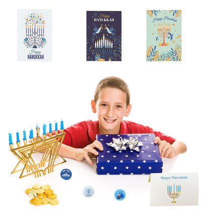 Qpout 12 PCS Hanukkah Cards with Envelopes Stickers Monochrome C Style